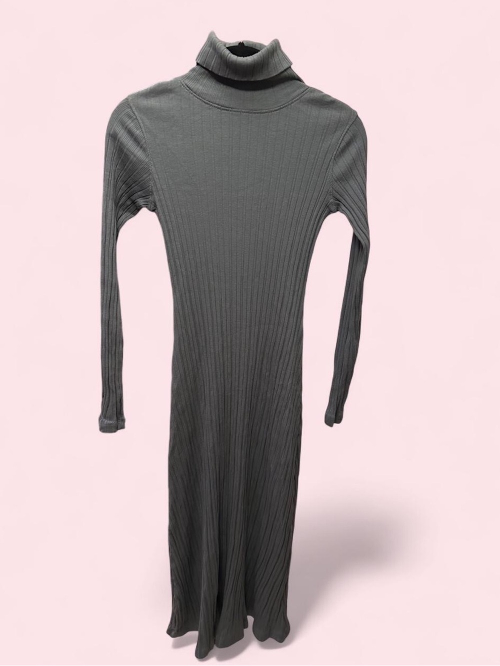 Zara Ribbed Turtleneck Maxi Dress - Gray